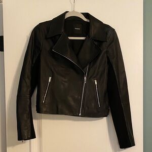 Theory Black Leather Biker Jacket